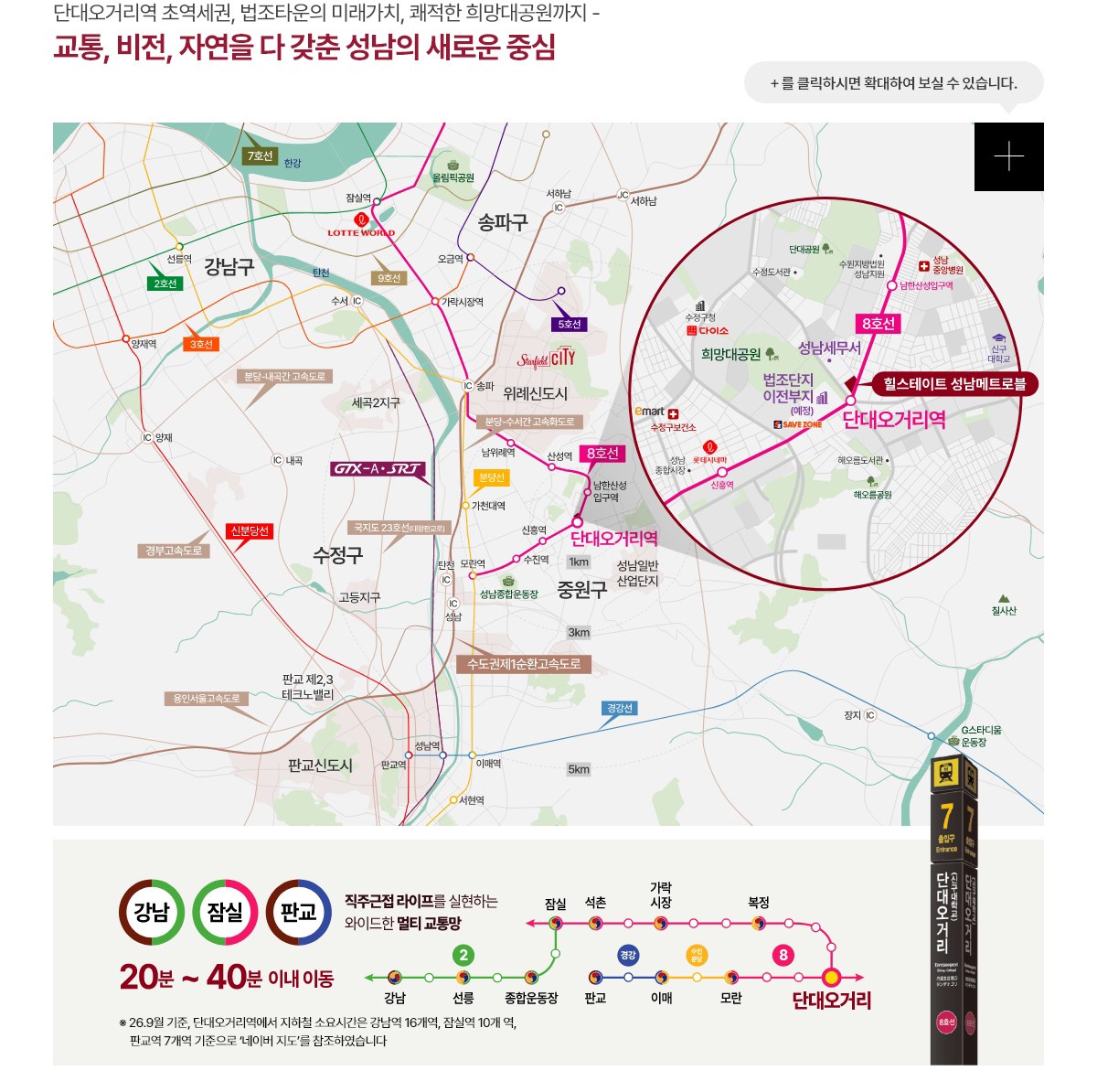 힐스테이트 성남메트로블 입지환경 — 8호선 단대오거리역, 강남·잠실·판교 20~40분